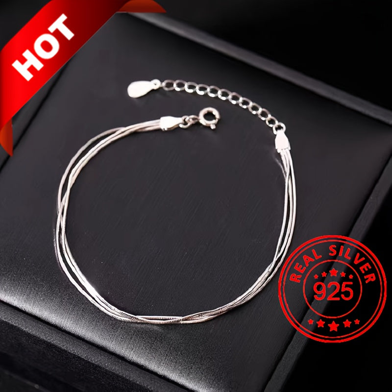 925 Sterling Silver Three Layer Snake Bone Bracelet For Men Women Hypoallergenic Simple Jewelry Gifts