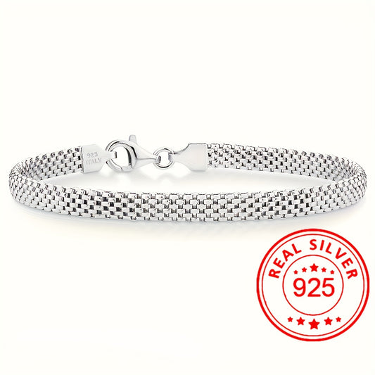 925 Sterling Silver Mesh Link Chain Bracelet For Women Men Unisex Simple Hand Decoration Jewelry Gift