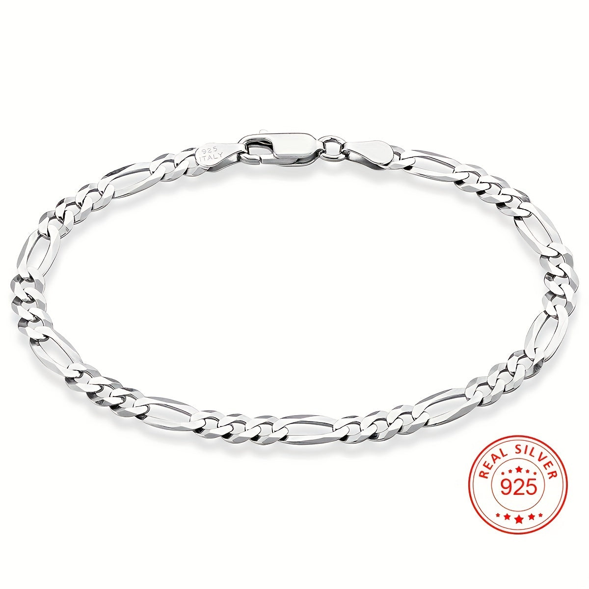 925 Sterling Silver Figaro Chain Bracelet For Women Men Daily Use